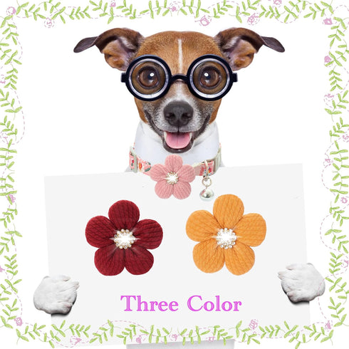 Small Dog Collar with Flower, Puppy Collar for Girl Dog Collars for Small Dogs Cute Dog Collar with Bell, Adjustable Length (Pink)...