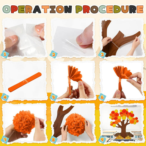 3D Fall Bulletin Board Decorations Set Fall Theme Classroom Decor with Paper Pom Poms Tree Design Wall Decals Autumn Bulletin Board Paper for Teac...