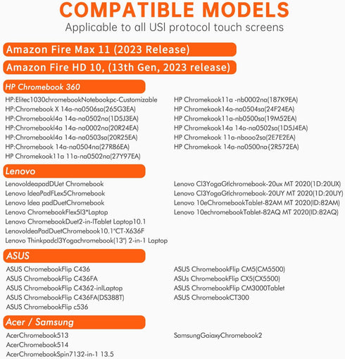 Uogic USI 2.0 Stylus Pen with Tail Eraser, Rechargeable for Amazon Fire Max 11 & Fire HD 10 (2023 release), Lenovo Chromebook Duet, ASUS & Acer Ch...