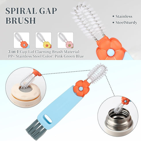 Cup Lid Gap Cleaning Brush, 3 in 1 Multifunctional Insulation Bottle Cleaning Tools Silicone Gap Cup Rim Brush for Bottle Gap Tight Spaces Cup Hom...
