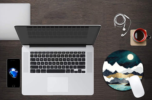 Round Mouse Pad,Beautiful Mouse Mat, Cute Landscape Under The Moonlight Mouse Pad with Design, Non-Slip Rubber Base Mousepad, Waterproof Office Mo...