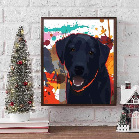 FANGKISSU 5D DIY Diamond Art Kits Black Lab Graphic Portrait Splattered Full Drill Painting Arts Craft Canvas for Home Wall Decor Full Drill Cross...