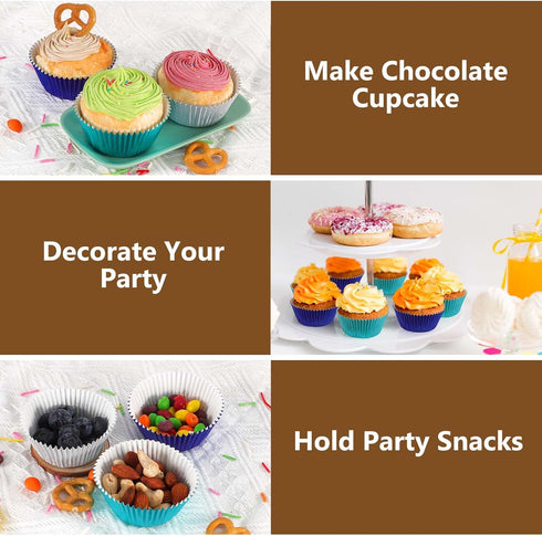 Gifbera Mini Foil Cupcake Liners Metallic Wrappers Muffin Baking Cups 300 Count, Navy Blue...