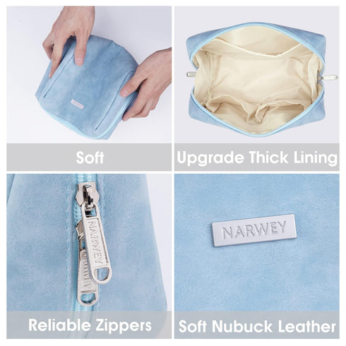 2 Pack Vegan Leather Makeup Bag Zipper Pouch Travel Cosmetic Organizer for Women (Large (Pack of 2), Sky Blue)...