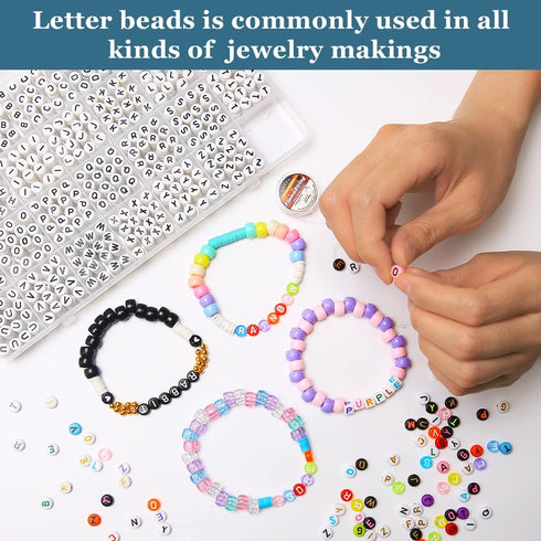 Eppingwin 1400 pcs Letter Beads, 4x7 mm Acrylic Beads, Beads for Jewelry Making, Beads for Bracelet Making, Alphabet Beads, in 28 Grid Box (White ...