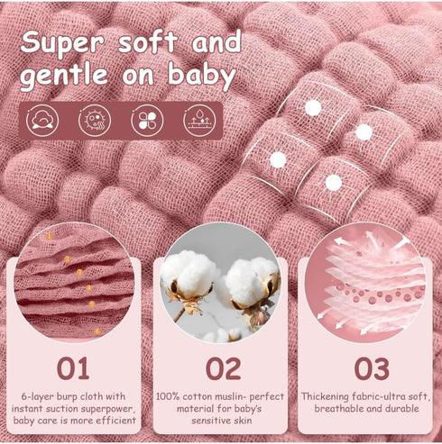 JhettyBaby Muslin Burp Cloths Large 100% Cotton Hand Washcloths for Babies, Baby Essentials 6 Layers Extra Absorbent and Soft Boys & Girls Baby Ra...