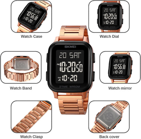 Gosasa Classic Square Face Unisex Women's Men's Digital Multifunction Outdoor Casual Watch Countdown 50M Waterproof Led Light Wristwatch...