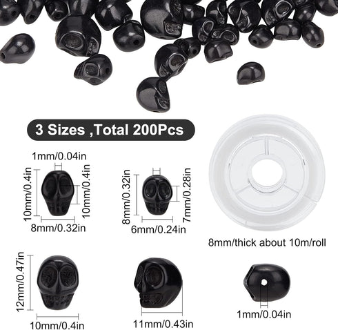 SUNNYCLUE 1 Box 200Pcs Skull Beads Turquoise Bead Skeleton Head Beads Halloween Gothic Beads Loose Spacer Bead for Jewelry Making Beading Kit Synt...