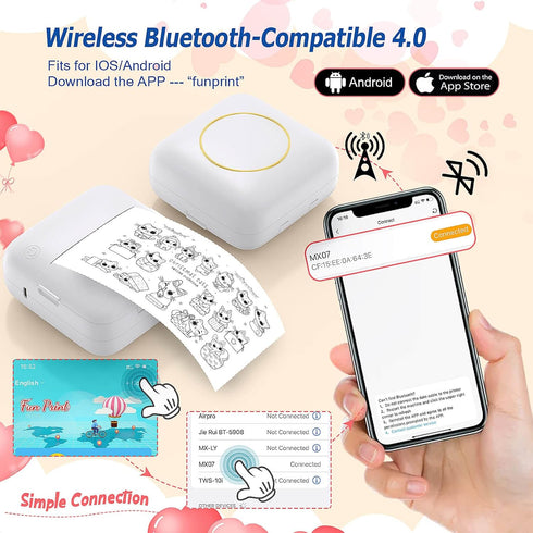 QYCHHJ Mini Printer Portable, Inkless Photo Printer Bluetooth Thermal Sticker Maker Machine with 10 Rolls Paper for Smartphone, iPhone Label Print...