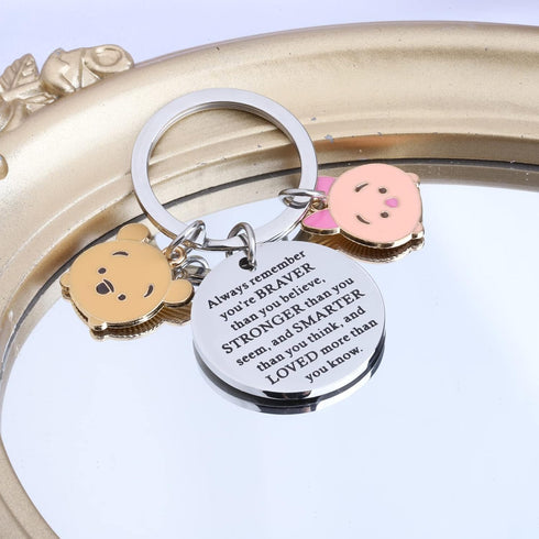 MYOSPARK Pooh Bear Gift Piglet Keychain Movie Inspired Gift Friendship Jewelry BFF Gift You are Braver Stronger Smarter...