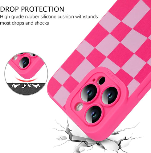 ZIYE for iPhone 14 Pro Max Case Hot Pink Grids Plaid Checkerboard Pattern Phone Case with Camera Protection,Soft TPU Silicone Rubber Protective Co...