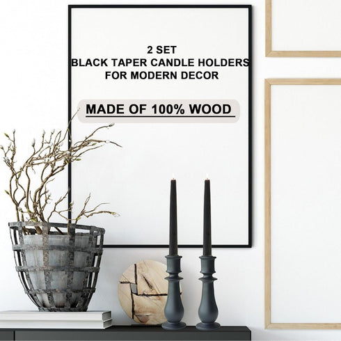 Candle Holder Taper Candle Holders-Black Candlestick Holders Set of 2,Black Modern Wood Candle Sticks Holder Decor?8" H?...