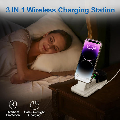 3 in 1 Wireless Charging Station for Apple, Magnetic Foldable Charger for Magsafe, Fast Charging Portable Charger Stand for iPhone 15/14/13/12/Pro...