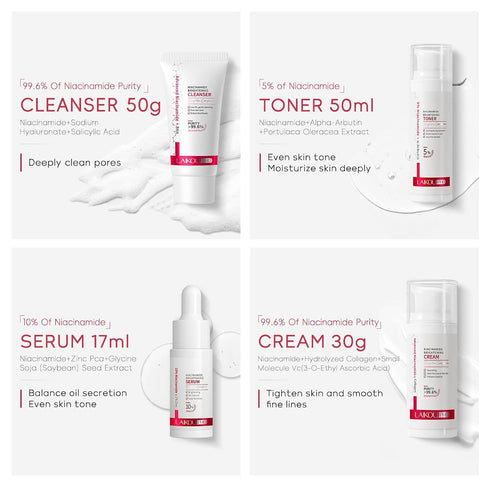 Niacinamide Skincare Set: 4pcs Beauty Kit with Cleanser, Toner, Serum, & Facial Cream - Hydrates & Evens Skin Tone - TSA-Friendly Travel Sizes, Pe...