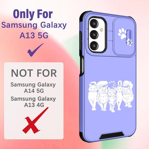 (2in1 for Samsung Galaxy A13 5G Case for Women Cute Cats Girls Phone Cover Girly Kawaii Pretty Teens Purple Animals Design with Camera Cover and R...
