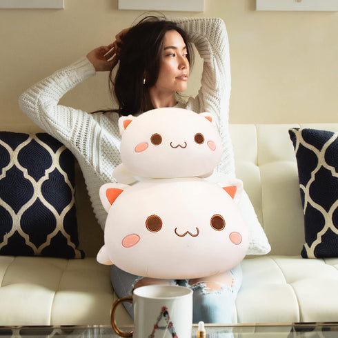 FUYU Cat Stuffed Animals, Soft Cat Plush Pillow Kawaii Kitten Stuffed Animal Toy Gifts for Kids Boys Girls Room Decor (White Round Eyes,15in/37cm)...