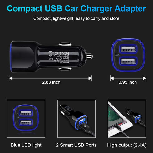 Car Charger, 2.4A 12W AndHot 2 Pack Mini Dual Port USB Car Charger Adapter Plug for iPhone 15 14 13 12 SE 11 Pro Max XR XS X 8 7 6S Plus, iPad, Sa...