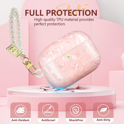 Airpods Pro 2nd Generation Case with Shell Pattern, Cute Airpods Pro Case with Luxury Pearl Keychain, TPU Airpods Pro Case Cover with Cleaning Pen...