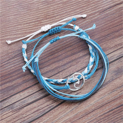 Handmade Wave Braided Wax Rope Adjustable Strand Bracelet Set Waterproof Charm Stretch Knot String Thread Bracelets Simple Life PursuitFriendship ...