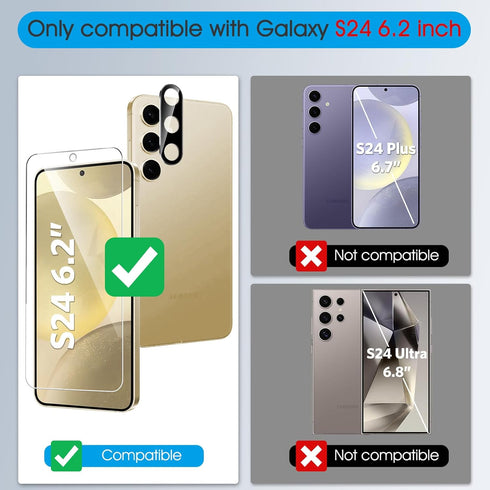 SPARIN 3+2 Pack Screen Protector for Samsung Galaxy S24 5G 6.2 Inch, 9H Tempered Glass Camera Lens Protector with Alignment Frame, Fingerprint Unl...