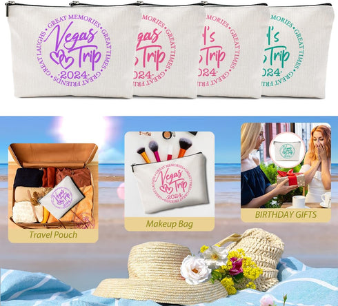 4 Pcs Girls Trip Gifts Favors, Girls Weekend Gifts Makeup Bag, Vegas Gifts Weekend Bag Summer Vacation Cosmetic Bag, Friendship Gifts for Women Fr...