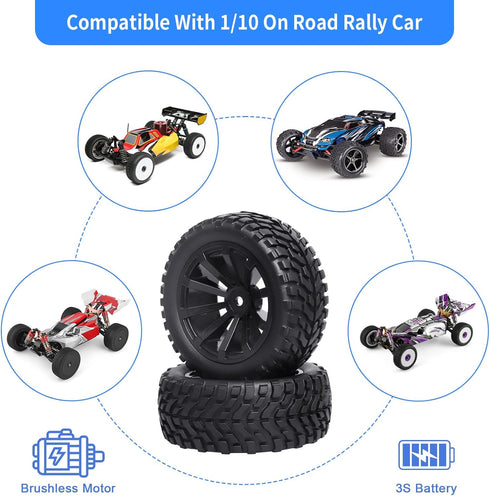 12mm hex rc Wheels and Tires 1/10 On Road Rally Tires Height 2.99 inch / 76mm (Set of 4)...
