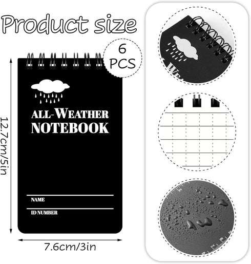 Prudiut 6 Pcs Waterproof Notepad Notebook 3 × 5" Write in the Rain Pocket Notebook Tactical Notepad Police Notepad Small Spiral Notebook for Outdo...