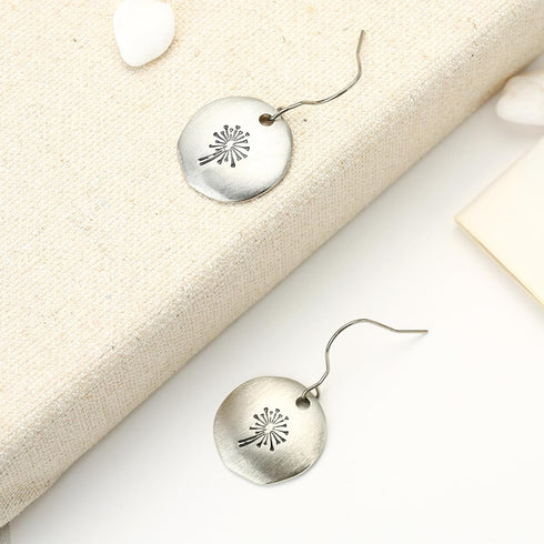 TGNEL Vintage Dandelion Titanium Earrings Dangling, Antique Flower Circle Disc Drop Dangle Earring for Women Sensitive Ears...