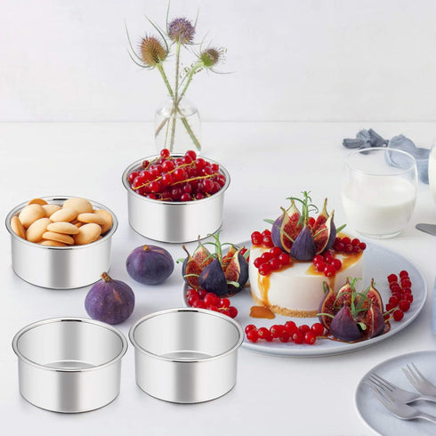 TeamFar 4 Inch Cake Pan, 4 Pcs Mini Cake Pan Round Tier Baking Tins Set Stainless Steel, For Baking Steaming Serving, Healthy & Sturdy, Mirror Fin...