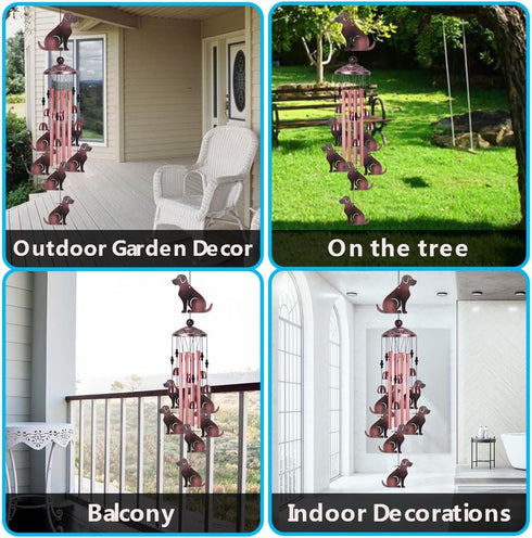 Garden Dog Wind Chimes Outdoor Indoor Decor - with 4 Tubes 6 Bells 7 Dogs Wind Chime, Mobile Romantic Dog Wind Catcher, Dogs Windchimes for Home, ...