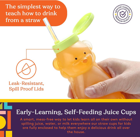 Special Supplies Honey Bear Straw Cup For Babies, 4-Pack, Fun Animal-Shaped Baby Led Weaning Training Drink for Straw Training and Weaning...