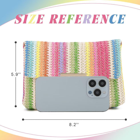 Striped Straw Clutch Purse for Women Colorful Woven Shoulder Bag Summer Crossbody Purses...