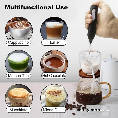 Rechargeable Milk Frother Handheld, Electric Drink Mixer with USB-C and Stainless Steel Whisk, Foam Maker for Lattes, Matcha, Cappuccino, Frappes,...