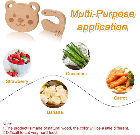 Whaline Wooden Kids Knife Set Cute Bear Wooden Cutting Board and Safe Wooden Kids Knife Natural Thick Montessori Knife for Kids Toddlers Kitchen T...