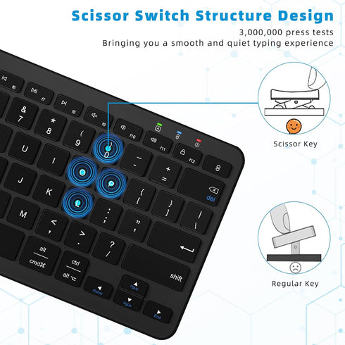 Bluetooth Keyboard, Ultra-Slim Wireless Keyboard for iPad, Rechargeable Ergonomic Computer Keyboard for iOS, Android, Windows PC Tablets Phone, Bl...