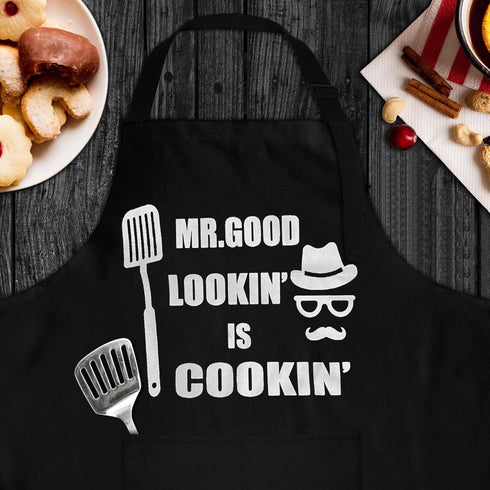 Aprons for Men, Mens Apron, Funny Chef Aprons for Men, Mr. Good Lookin' is Cookin’, Use for BBQ Grill Father's Day and Husband Birthday Gifts for ...