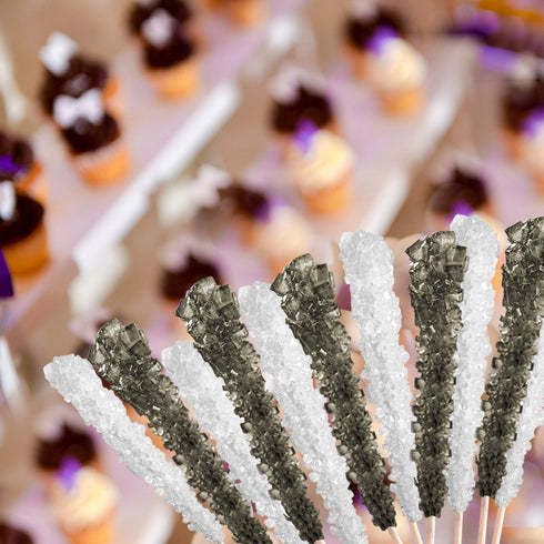 Extra Large Rock Candy Sticks: 6 Black Cherry Lollipop - Individually Wrapped Black Rock Candy Sticks - Espeez Rock Candy Sticks for Candy Buffet,...