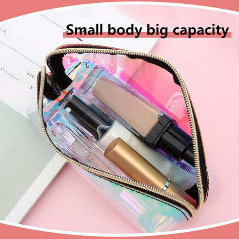 Holographic Makeup Bag Iridescent Cosmetic Pouch Clear Waterproof Portable Travel Cosmetic Pouch TPU Zippered Toiletry Organizer bag for Women 3PC...