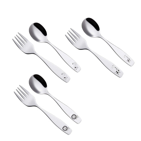 ANNOVA Kids Silverware 6 Pieces Children's Safe Flatware Set Stainless Steel - 3 x Children Forks, 3 x Dinner Spoon, Toddler Utensils, for Lunchbo...