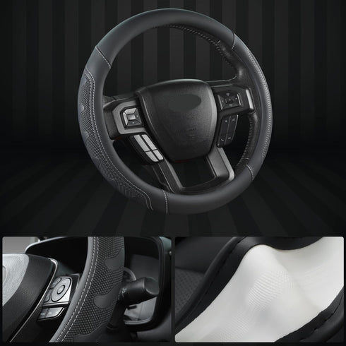 GIANT PANDA Car Steering Wheel Cover for Ford - F150 F250 F350 Expedition, (15.5-16 inches - Black+Gray Line)...