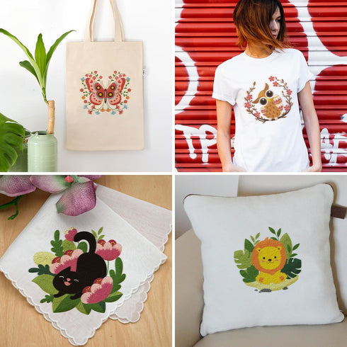 ORIGACH 4 Pack Animals Embroidery Kits for Beginners, DIY Starter Hand Embroidery Kit with Cartoon Owl Butterfly Cat Lion Patterns and Instruction...