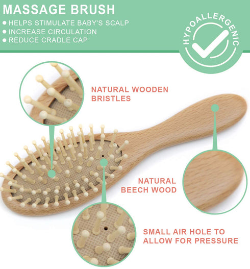 Baby Hair Brush and Comb Set for Newborn Wooden 4 Piece Soft Bristle Baby Brush and Comb Set for Newborn Girl Boy and Toddler Soft Cradle Cap New ...