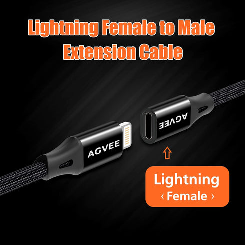 AGVEE [3.3ft Lightning Extension Cable Braided Female to Male Extender Cord for iPhone iPad Charger, Data Sync Video Audio & Charging Connector Ad...
