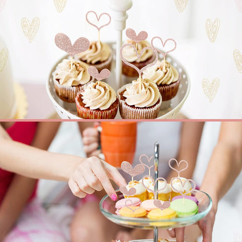 Fuutreo 48 Pcs Glitter Heart Cupcake Toppers Wedding Cupcake Picks Love Cake Decorations Heart Toothpicks for Valentines Day Wedding Bridal Shower...