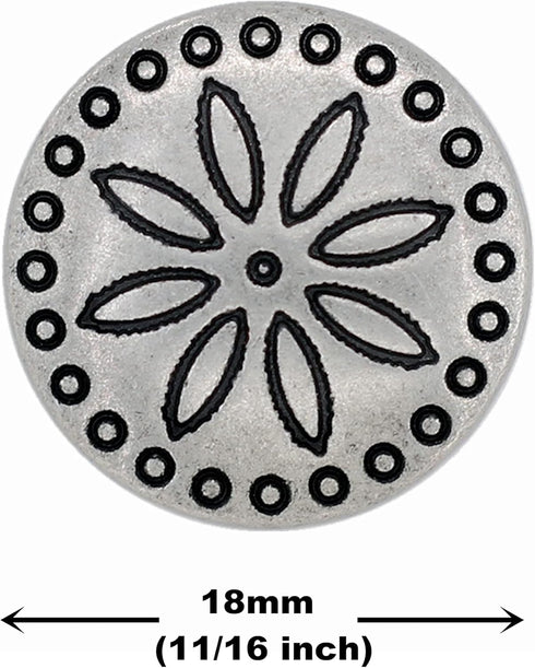 Bezelry 12 Pieces Simple Flower Carving Metal Shank Buttons 18mm (11/16 inch) (Antique Silver)...