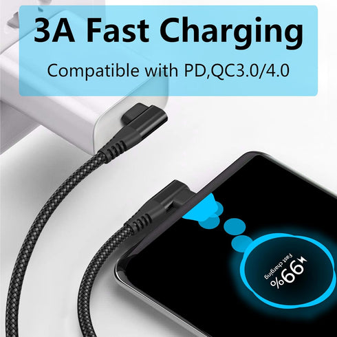 Right Angle USB C to USB C Cable 1M/3FT, 90 Degree 60W PD Type C Fast Charging & Data Transmission Nylon Braided Cable, for Type C Devices Laptop/...