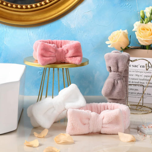 VITEVER 4 Pack Spa Headband for Washing Face, Girls Makeup Bow Tie Hair Band, Microfiber Women Headbands, Elastic Headband to Skincare, Gifts for ...