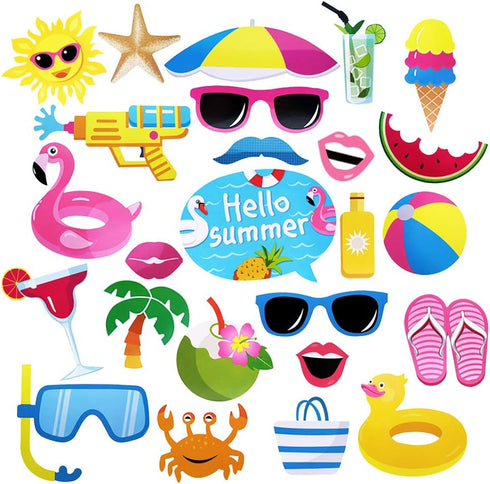Pool Photo Booth Props Beach Pool Party Favors Summer Party Photo Props for Baby Shower, Birthday, Hawaii...