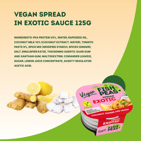FISH PEAS - Plant Based Vegan Spread Food in EXOTIC Sauce With Coconut, Ginger and Lemon. Plant Based Ready to Eat Meals, Gluten Free, Organic, Ca...