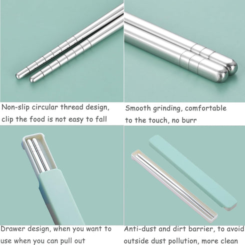 Metal Chopsticks 1 Pair Reusable Chopsticks Stainless Steel Chopsticks with Pull Design Case Portable Utensil for School Home Office Camp Travel B...